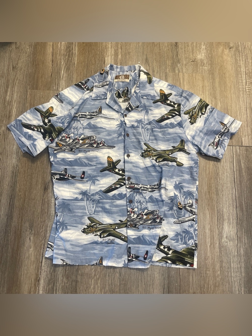 Vintage Kalaheo Shirt Men Large Hawaiian Bomber Plane Button USA War Fighter